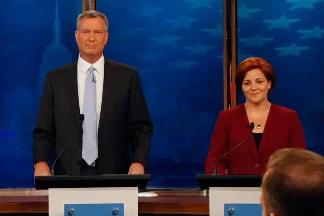 Bill de Blasio and Christine Quinn during a debate